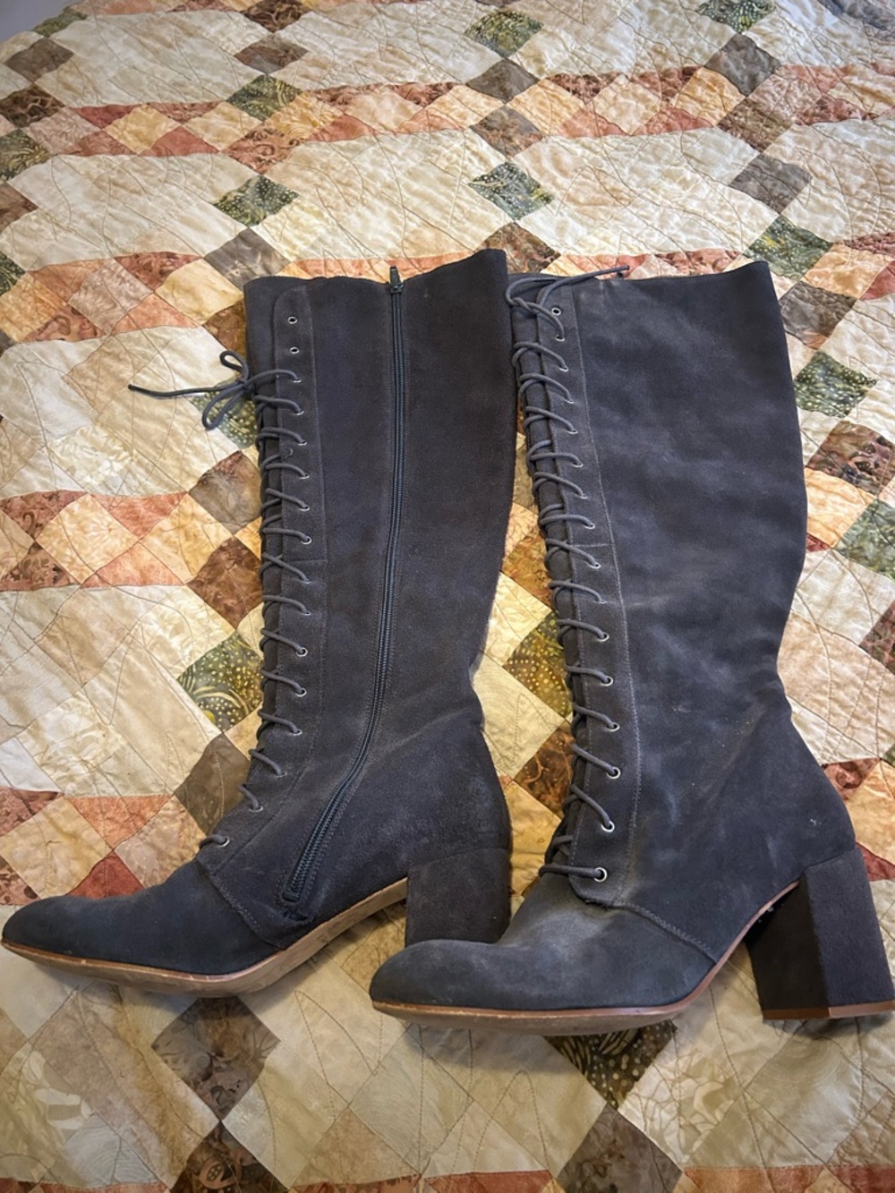 Sixtyseven Delayla Dark Grey Suede Lace-Up Knee High Boots